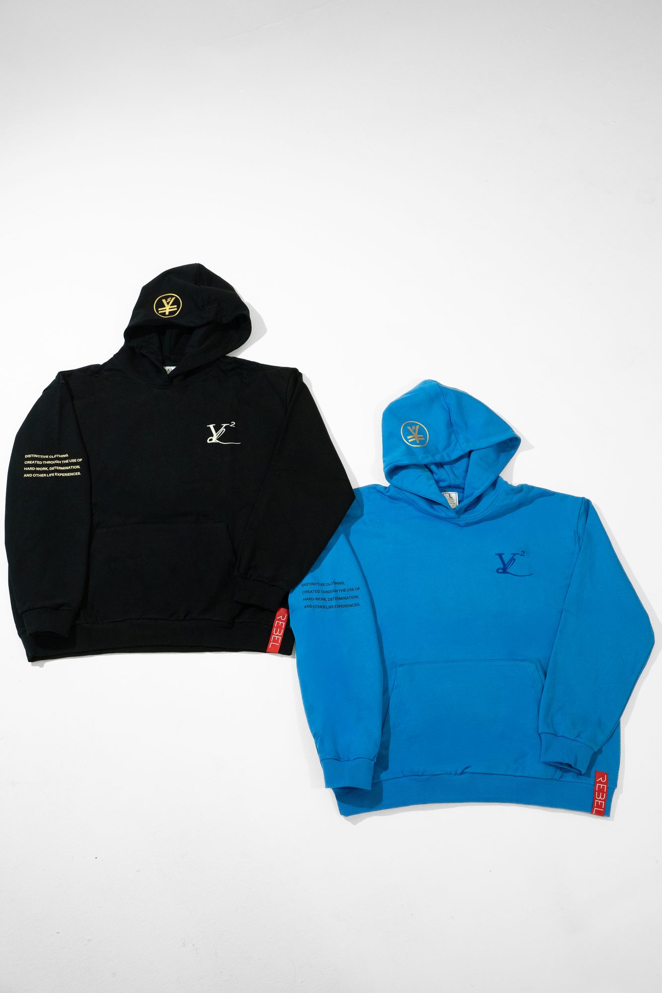 YL² blue hoodie studio